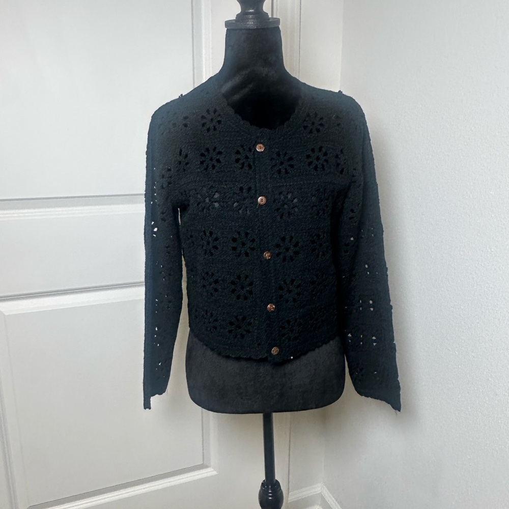 Ultra Pink Black Crochet Cardigan / BNWOT